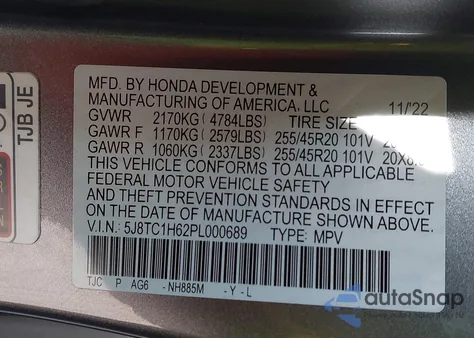 2023 Acura Rdx A-Spec из США, поврежденный, VIN 5J8TC1H62PL000689